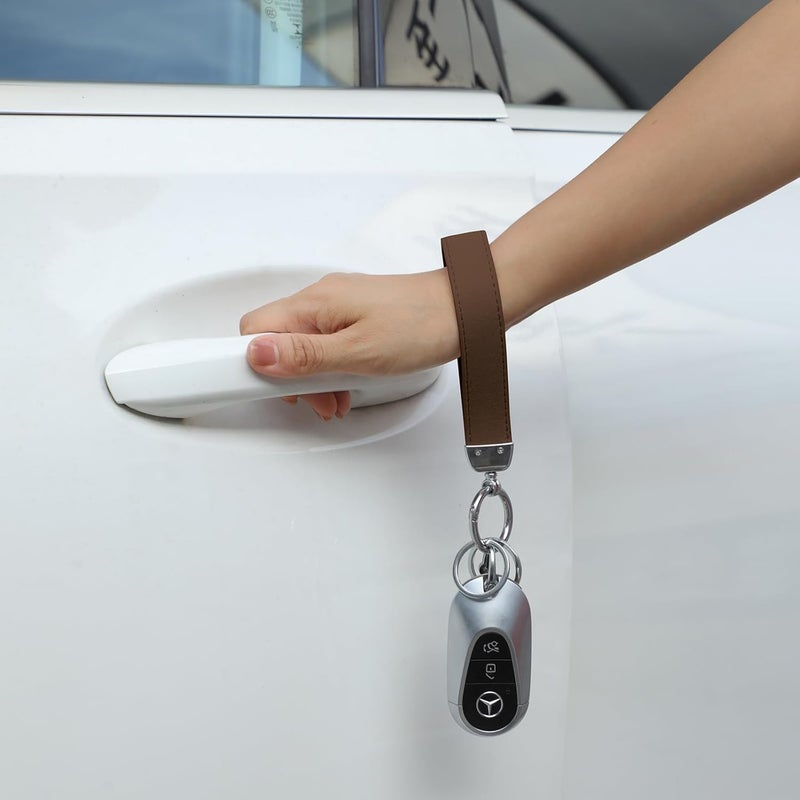 Weixiltc Leather Wristlet Keychain, Car Key Chain Holder with 2 Key Ring & Anti-Lost D Ring, Key Fob Wristband for Women - Image 4